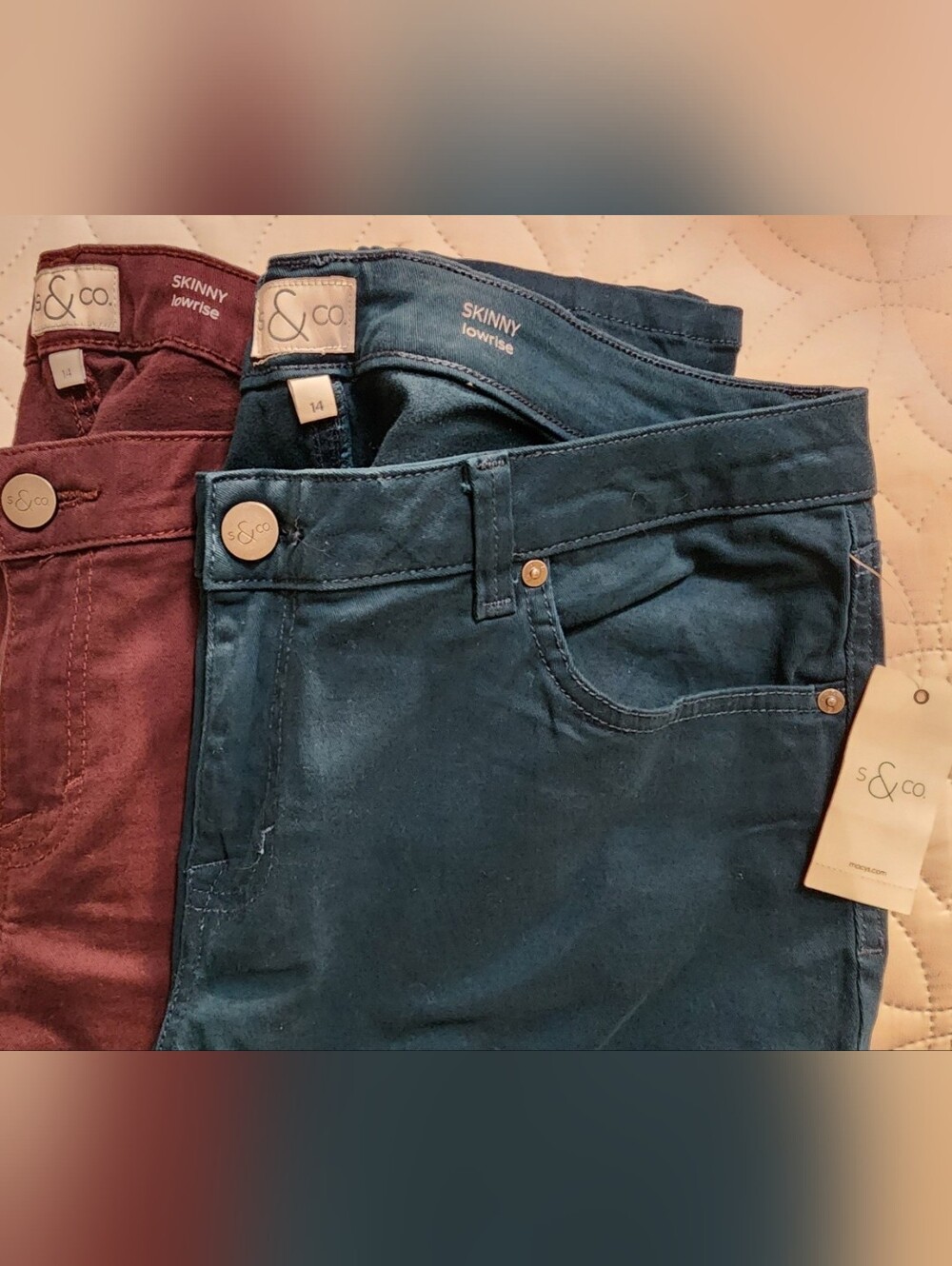 Style & Co Bundle of 2 Skinny Jeans in Teal and Burgundy Size 14